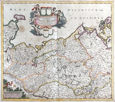 Kart over hertugdømmet Mecklenburg Schwerin (Tyskland) (radering av Frederick de Wit