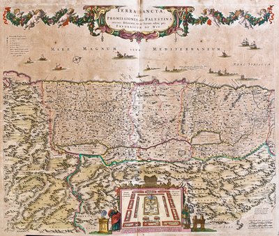 Kart over Det hellige land (Israel, Palestina) (radering av Frederick de Wit