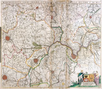 Kart over markisatene av det hellige germanske rike og herredømmet Mechelen (Nederland) (radering av Frederick de Wit