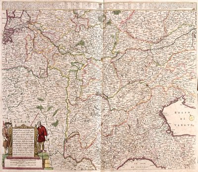 Kart over regionen i Alpenes kjede (Frankrike, Italia, Tyskland) (radering av Frederick de Wit