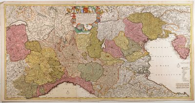 Nord-Italia. Kart av Frederik de Wit, Amsterdam, Kobberstikk. 1705 av Frederick de Wit