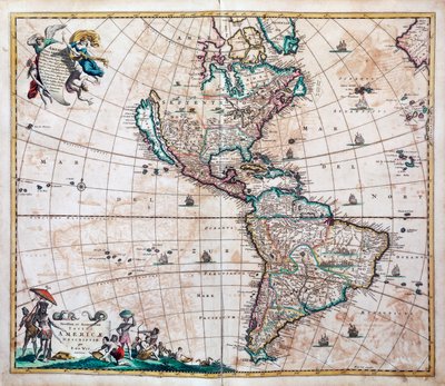 Den siste og mest nøyaktige beskrivelsen av Amerika, kart over Amerika og Stillehavet av Frederik de Wit (1629 eller 1630-1706), Amsterdam av Frederick de Wit