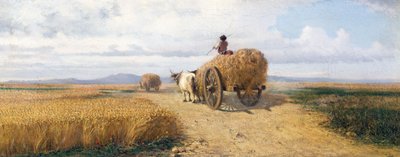 Wheatfield, ca 1868, maleri av Federico Rossano (1835-1912), olje på lerret, 30x73 cm av Frederico Rossano