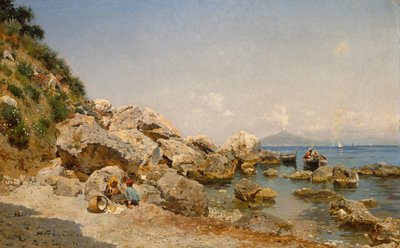 På stranden, Capri med Vesuv i bakgrunnen av Frederico del Campo