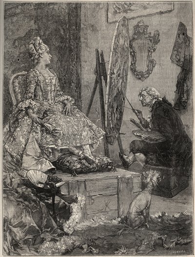 Francois Boucher (1703-1770) maler portrettet av Jeanne Antoinette Poisson, Marquise of Pompadour (kjent som Madame de Pompadour av Frederik Hendrik (after) Kaemmerer