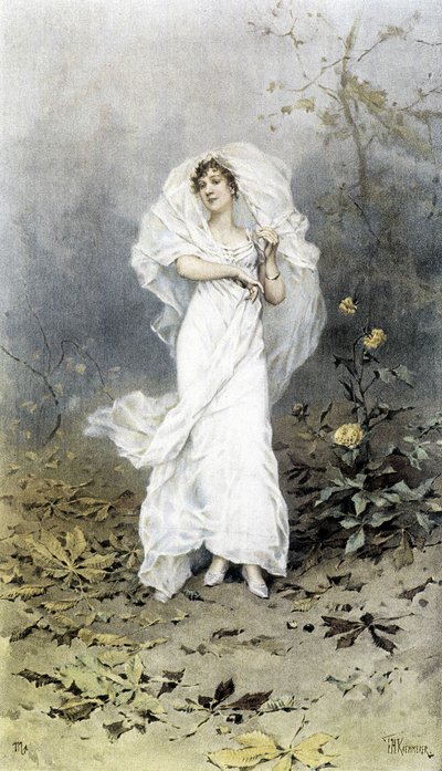 Woman in a Forest - Allegory of Autumn, Calendar illustrert av Hubert Dys, malt av F.H. Kaemmerer av Frederik Hendrik Kaemmerer