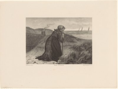 Gammel kvinne lener seg på pinne av Frederik Hendrik Weissenbruch