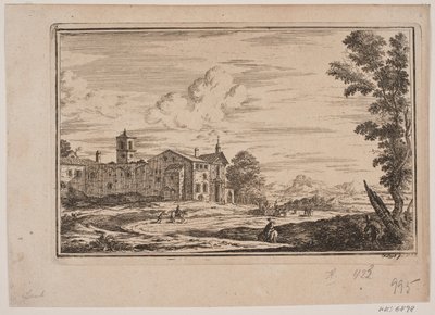 Klosterbygning, igjen i italiensk landskap av Frederik Laub