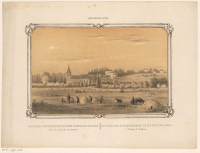 Utsikt over Oosterbeek med figurer som lager høy Landsbyen Oosterbeek kan sees fra den Rijnkant. En time unna Arnhem. (tittel på objekt) Gelderland (serietittel på objekt) av Frederik Lodewijk Huygens