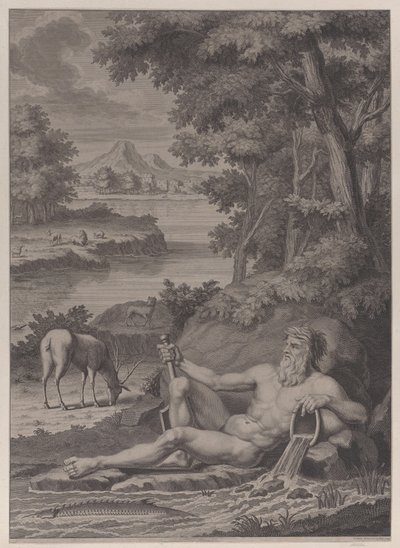 Elvegud i et landskap, 1725. av Frederik Ottens