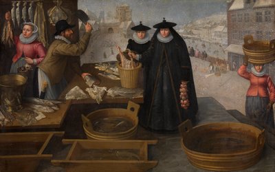 Fiskemarked (olje på lerret) av Frederik Valckenborch