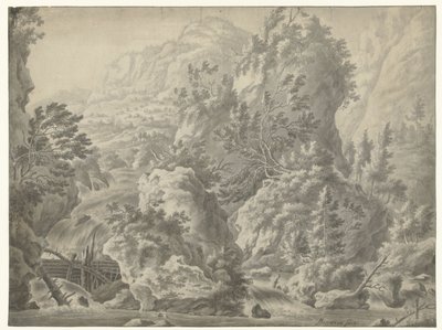Fjelllandskap med foss av Frederik de Moucheron