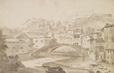Wien, nær Lyon. Pont Saint-Martin over floden Gére. TV. Priory of Saint-Martin, t.h. Porte de la Rochette og slottet Pipet av Frederik de Moucheron