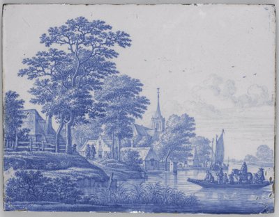 Rektangulær plakett med elvelandskap av Frederik van Frytom (attributed to)