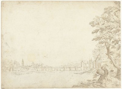 Utsikt over en by ved en elv (Donau?) av Frederik van Valckenborch