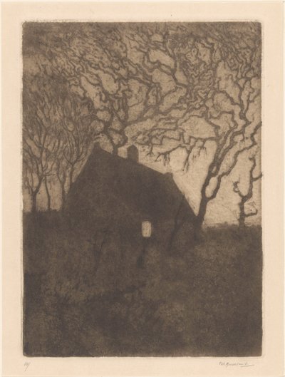 Hus om natten av Frederika Henriëtte Broeksmit (signed by artist)