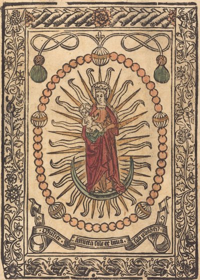 Madonnaen og barnet i en rosenkrans av French 15th Century