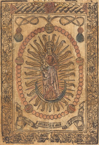 Madonnaen og barnet i en rosenkrans av French 15th Century