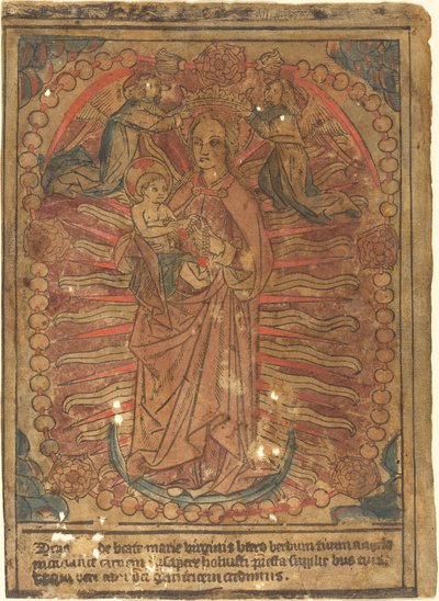 Madonnaen og barnet i en rosenkrans av French 15th Century