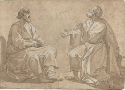 To sittende hellige av French 17th Century