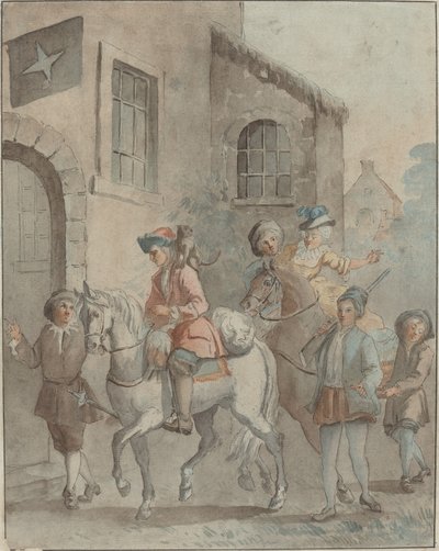 Ankomst til et vertshus av French 18th Century after Jean Baptiste Oudry