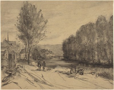 Et landskap med en elv av French 19th Century