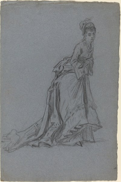Fasjonabel ung kvinne som går frem av French 19th Century