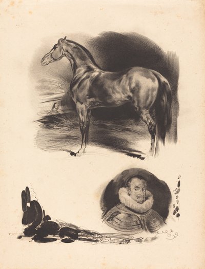 Skisser av en hest og en adelsmann av French 19th Century