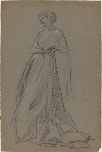 Stående kvinne lener seg på albuen av French 19th Century