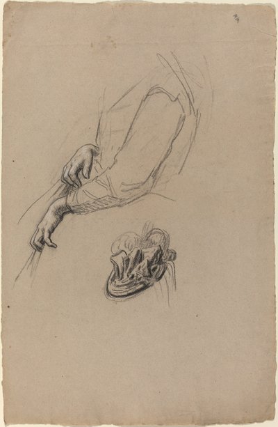Ung kvinnes hender og beribboned hatt av French 19th Century