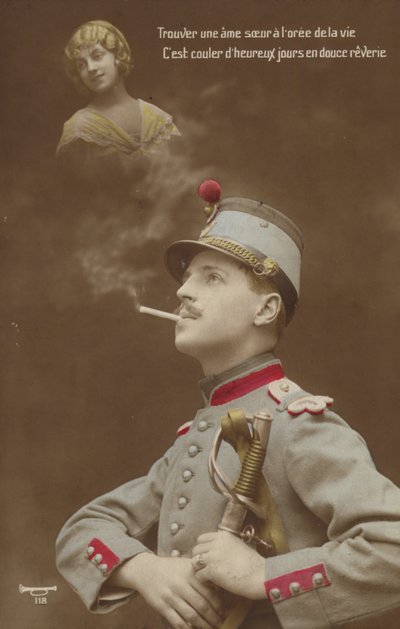 En ung soldat som dagdrømmer om kjærligheten sin (tonet bilde) av French Photographer