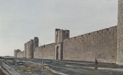 Aigues-Mortes, utvendig utsikt over vollene, tatt fra E av French Photographer