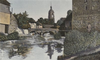 Arbois, kirke og bro over Cuisance av French Photographer