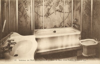 Badet i en luksushytte om bord på den franske havbåten Ile de France (s/hv-bilde) av French Photographer