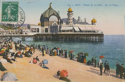 Strand og Palais de la Jetee, Nice. Postkort sendt i 1913. av French Photographer