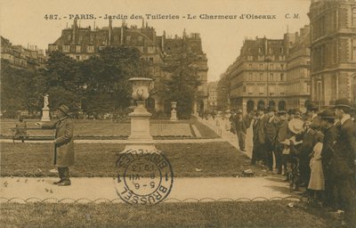 Fuglesjarmør i Jardin des Tuileries, Paris. Postkort sendt i 1913. av French Photographer