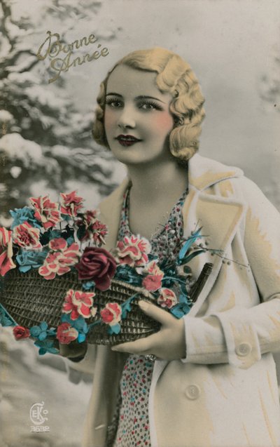 Bonne Année, Godt Nyttår-postkort sendt i 1913 (håndfarget bilde) av French Photographer