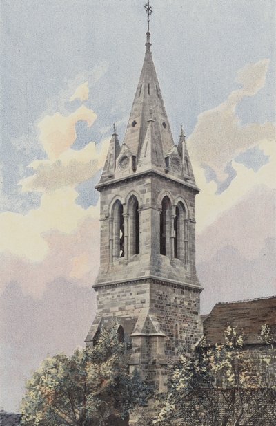 Bourbonne-les-Bains, kirke, klokketårn og spir av French Photographer