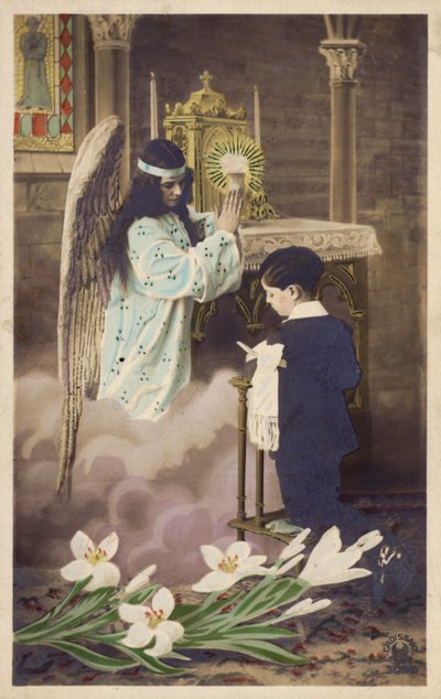 Gutt tar første nattverd, ivaretatt av Guardian Angel (farget bilde) av French Photographer