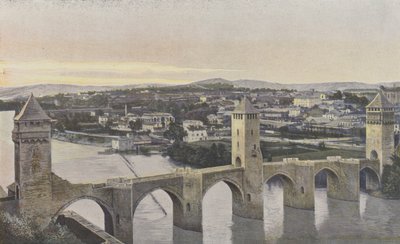 Cahors, Pont Valentre og utsikt over venstre bredd av Lot av French Photographer