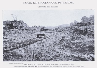 Panama Interoceanic Canal, Lock Works (s/hvitt-bilde) av French Photographer