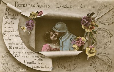 Kort som forklarer bruken av postkort for de med menn i hæren av French Photographer
