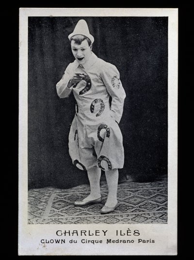 Klovn Charley Iles (1876-?) fra Medrano-sirkuset i Paris, ca. 1910, postkort, Frankrike, 1900-tallet av French Photographer