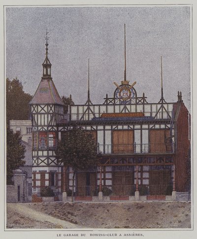 Klubbhuset til Societe des Regates Parisiennes roklubb, Asnieres, Paris, Frankrike (fargebilde) av French Photographer