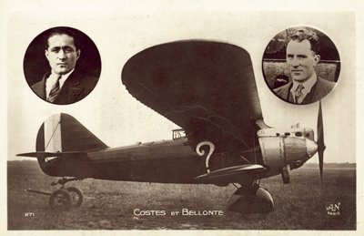 Dieudonne Costes og Maurice Bellonte, franske flygere (s/hv-bilde) av French Photographer