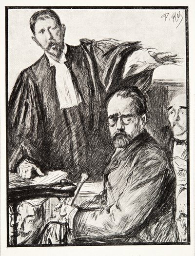 Dreyfus under rettssaken hans, fra History of the Third Republic, Vol. I, Politisk historie, pub.1933 (litho) av French Photographer