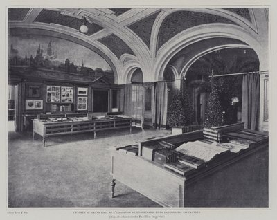 Inngang til den store salen til utstillingen for trykking og bøker i den tyske paviljongen på Exposition Universelle 1900, Paris (s/hv-foto) av French Photographer