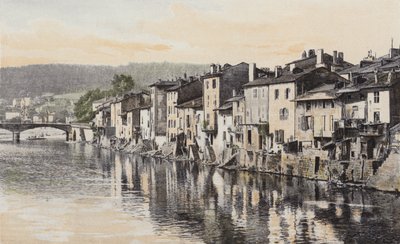 Epinal, Gamle hus på Quai Rualmenil, ved bredden av Mosel av French Photographer