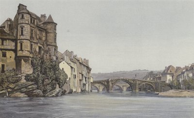 Espalion, Old Courthouse og Old Bridge over the Lot av French Photographer