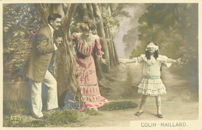 Familie som spiller Blind Mans Buff av French Photographer